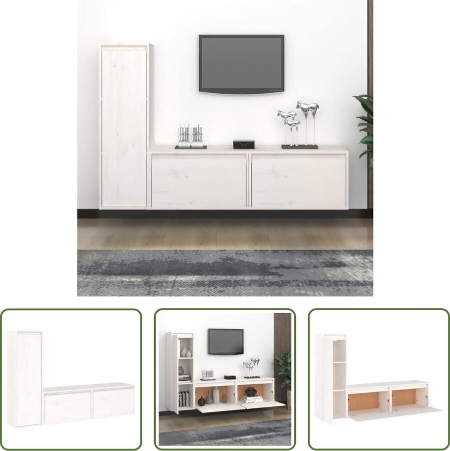 The Living Store Klassieke Televisiekasten Wandmeubelen Massief Grenenhout Wit 60 x 30 x 35 cm 30 x 30 x 100 cm - Foto 2