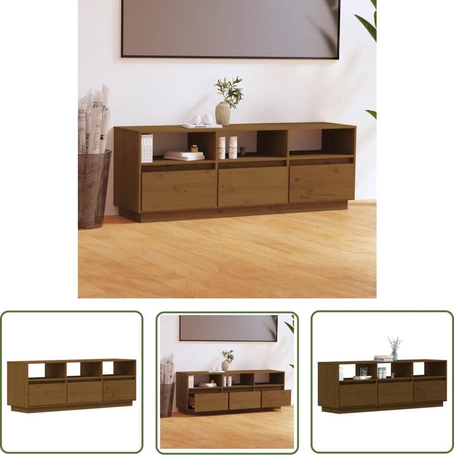 The Living Store televisiemeubel massief grenenhout 140 x 37 x 50 cm stabiel en duurzaam - Foto 2