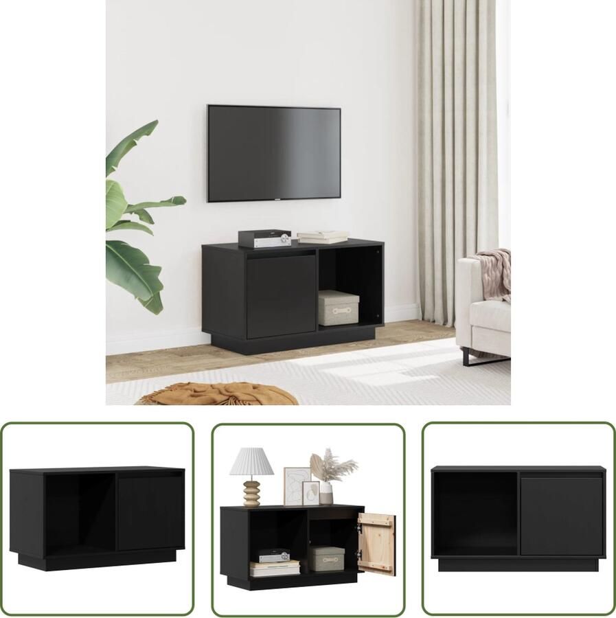 The Living Store Televisiemeubel Massief Grenenhout TV-meubel 74 x 35 x 44 cm Zwart - Foto 2