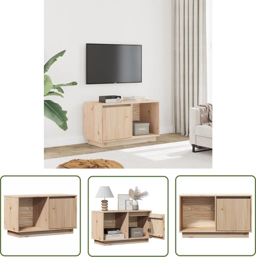 The Living Store Televisiemeubel Massief Grenenhout TV-meubel 74x35x44 cm Opbergruimte en Weergavefunctie Tv-meubel Houten Tv-meubel Grenenhouten Tv-standaard Salontafel Opbergruimte - Foto 4
