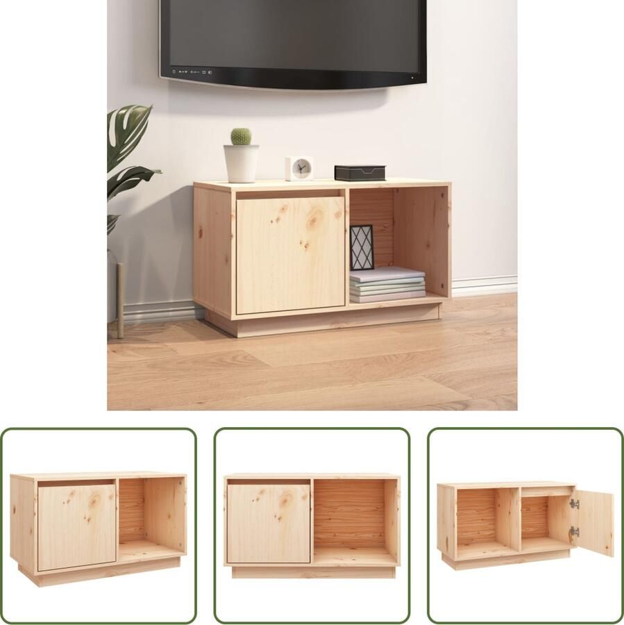The Living Store Televisiemeubel Massief Grenenhout TV-meubel 74x35x44 cm Opbergruimte en Weergavefunctie Tv-meubel Houten Tv-meubel Grenenhouten Tv-standaard Salontafel Opbergruimte - Foto 3