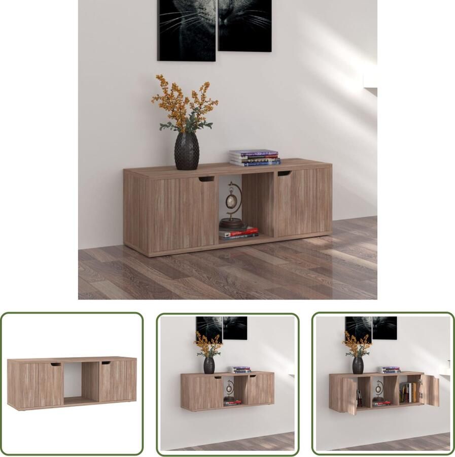 The Living Store Televisiemeubel s Televisiekast 88.5 x 27.5 x 30.5 cm Grijs Sonoma Eiken Montage vereist - Foto 2