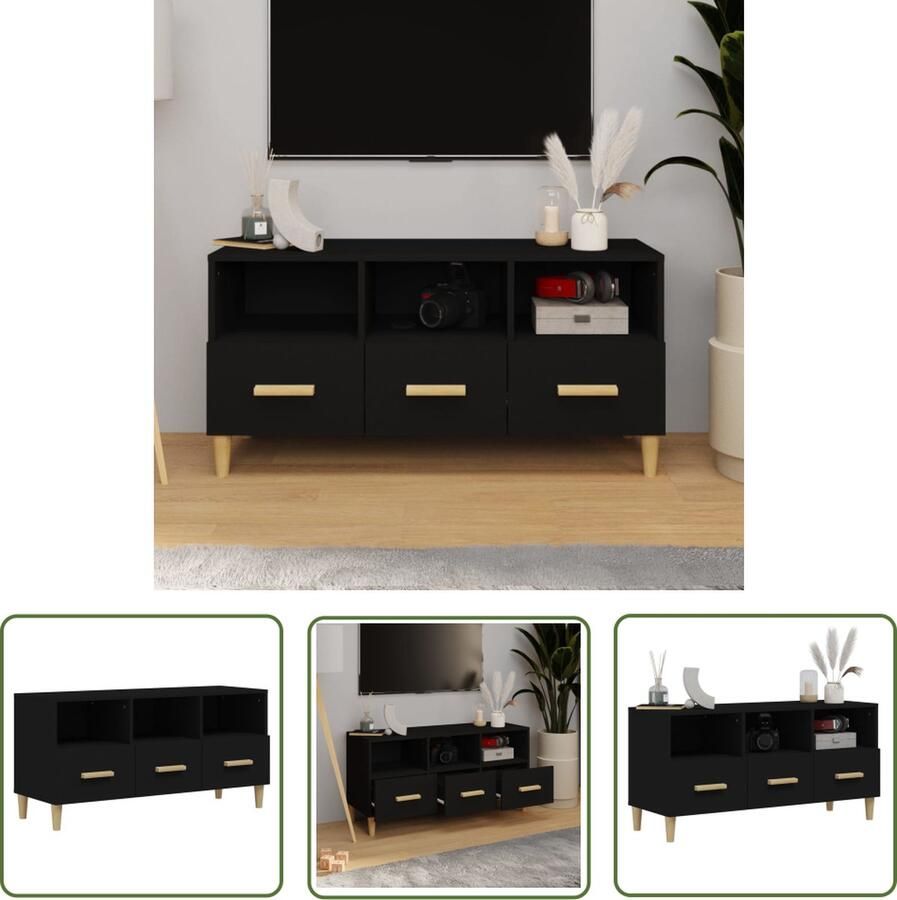 The Living Store Televisiemeubel Modern Zwart Media-opslag 102 x 36 x 50 cm Stevig vochtbestendig materiaal - Foto 2