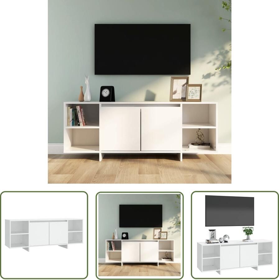 The Living Store Televisiemeubel Wit 130 x 35 x 50 cm Stabiel en duurzaam 2 deuren en 2 schappen - Foto 2