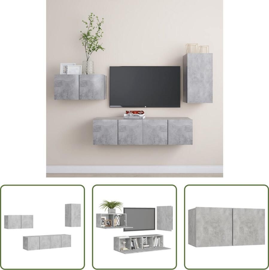 The Living Store televisiemeubel set betongrijs 1x 30.5x30x60 cm 3x 60x30x30 cm - Foto 2