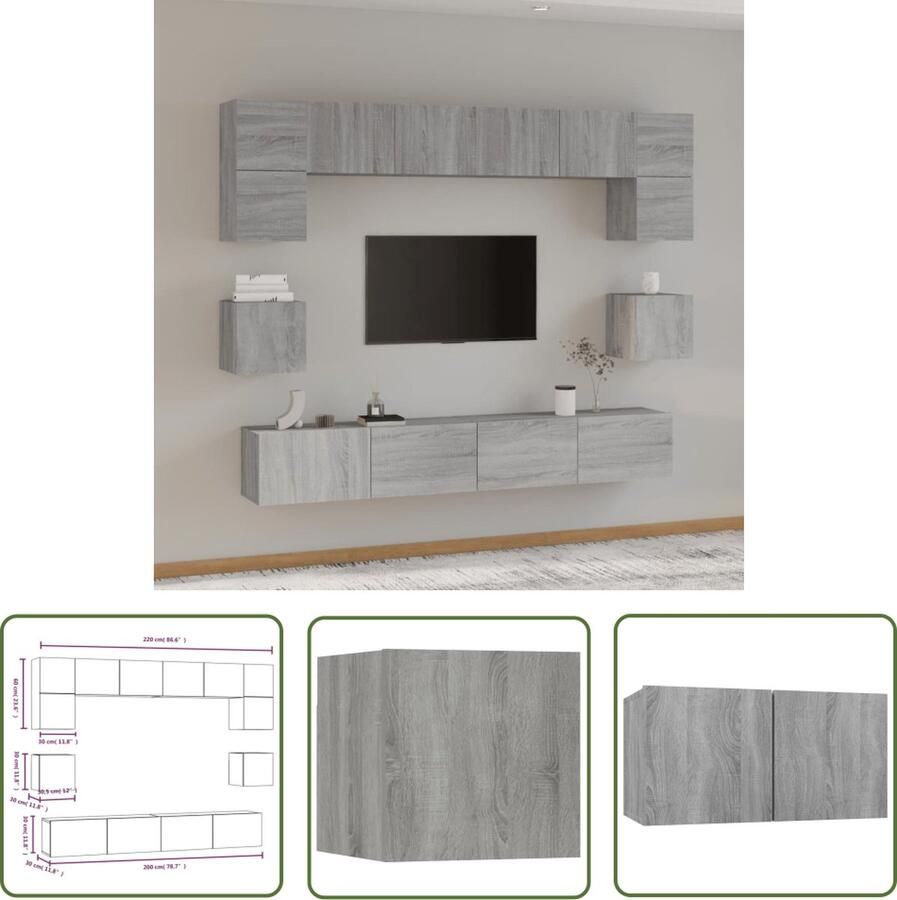 The Living Store Klassieke Televisiekastenset 60x30x30 cm 80x30x30 cm 100x30x30 cm 30.5x30x30 cm - Foto 2