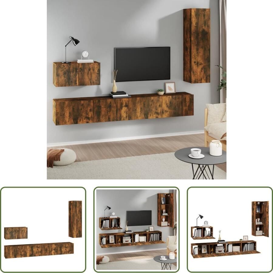 The Living Store Televisiemeubel set Gerookt Eiken 2x 100x30x30 cm 1x 60x30x30 cm 1x 30.5x30x110 cm Televisiescherm Tv Meubilair Houten Tv Stand Bruine Tv Kast Salontafel