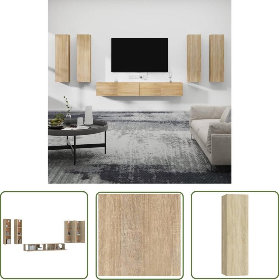 The Living Store Televisiemeubel Set Sonoma Eiken 2 x 100x30x30cm 4 x 30.5x30x110cm - Foto 2