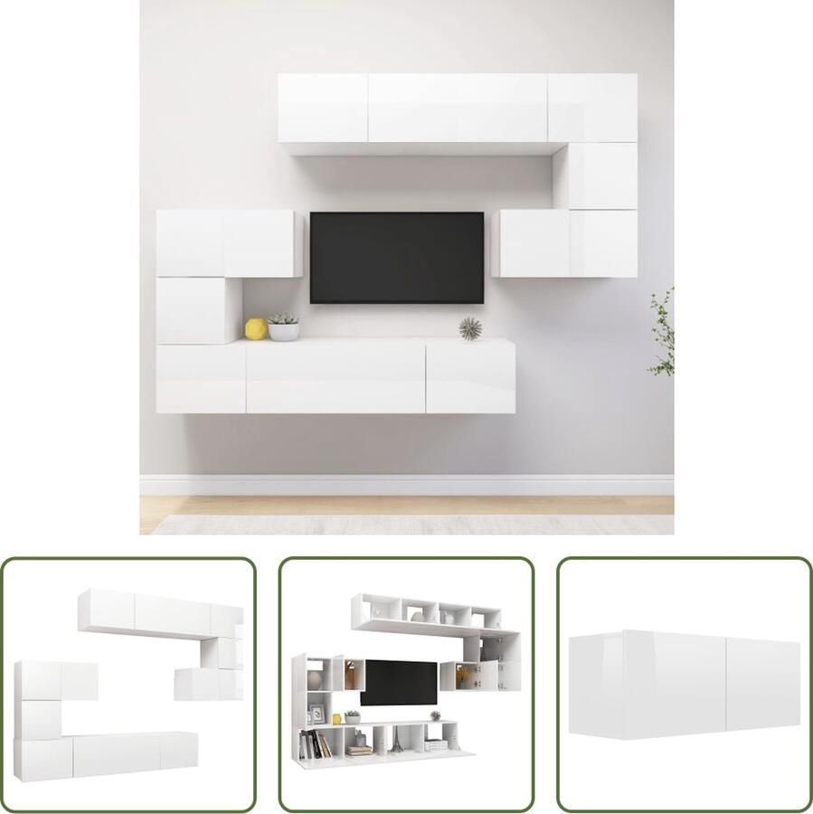 The Living Store Televisiemeubel Set Spaanplaat 80x30x30 cm 60x30x30 cm 30.5x30x30 cm Hoogglans Wit - Foto 2
