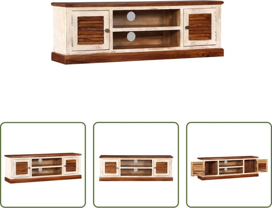 The Living Store Houten Televisiemeubel Klassiek Ontwerp Massief Sheeshamhout 120 x 30 x 40 cm Voldoende opbergruimte