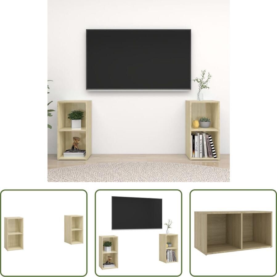 The Living Store vidaXL Tv-meubelen 2 st 72x35x36 5 cm bewerkt houtsonoma eikenkleurig Televisiesecretaris Salontafel Houten Meubilair Tv Stand Tv Kasten - Foto 2