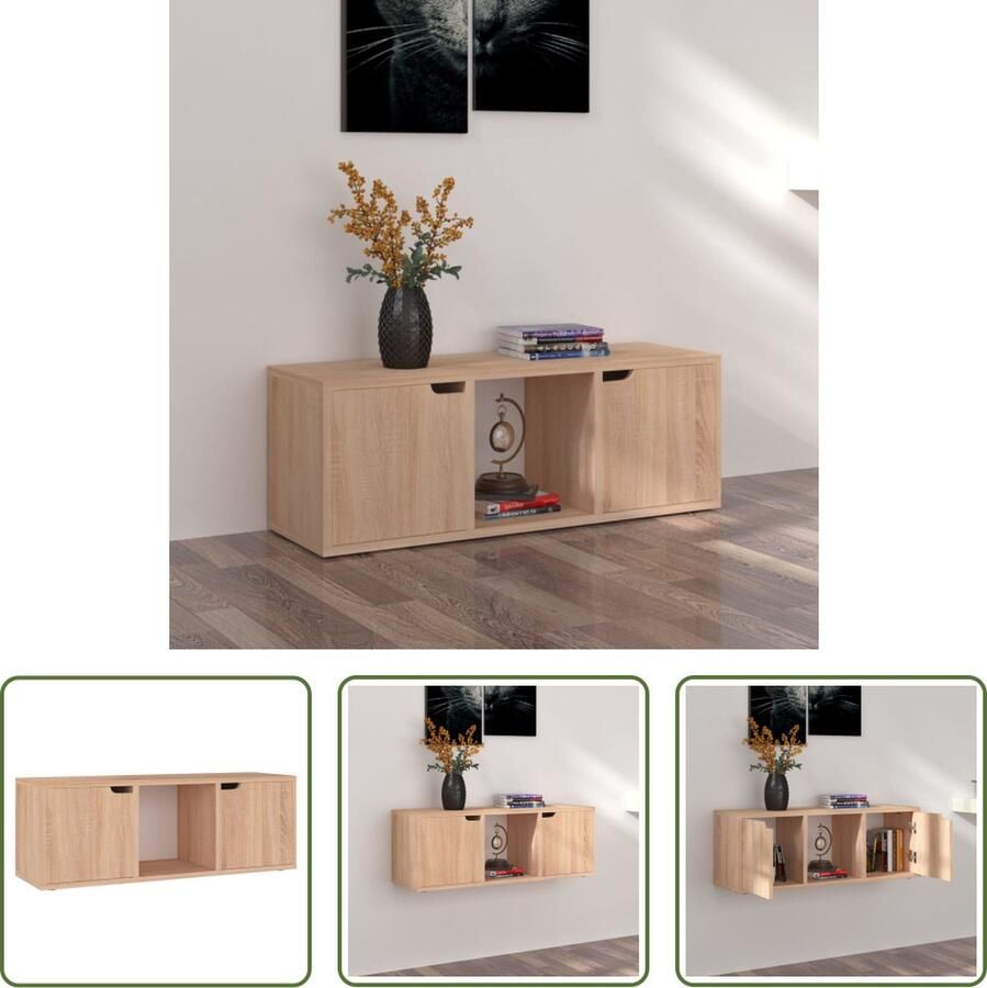 The Living Store Televisiemeubel Sonoma Eiken 88.5 x 27.5 x 30.5 cm Stabiele constructie - Foto 2