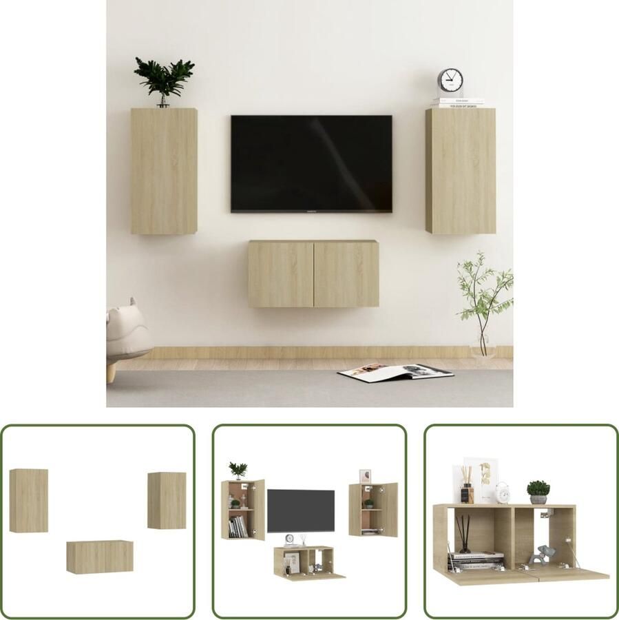 The Living Store Televisiemeubel Sonoma Eiken Wandmontage Boekenkast Onderhoudsvriendelijk Afmetingen (L)- 60 x 30 x 30 cm Afmetingen (M)- 30.5 x 30 x 60 cm Montage vereist - Foto 2