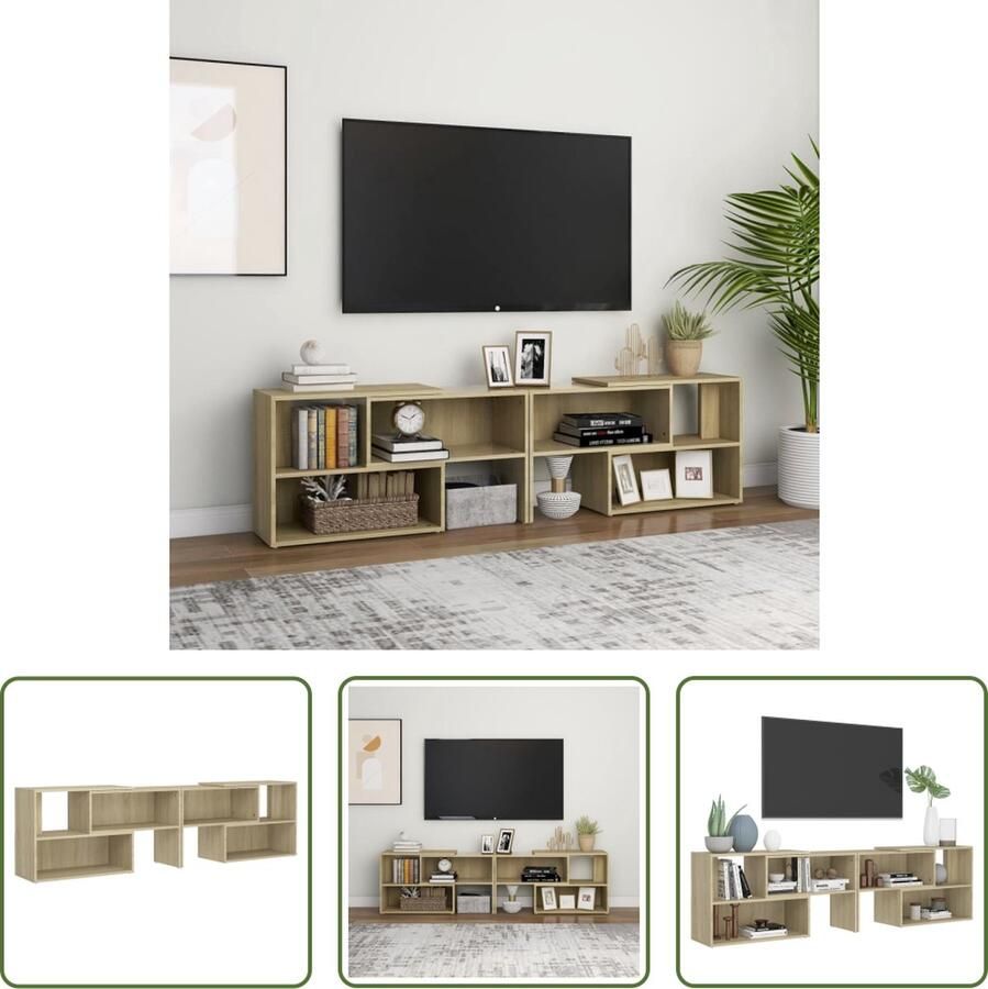 The Living Store TV-meubel Hifi-kast 149 x 30 x 52 cm Sonoma eiken Uitschuifbaar - Foto 2
