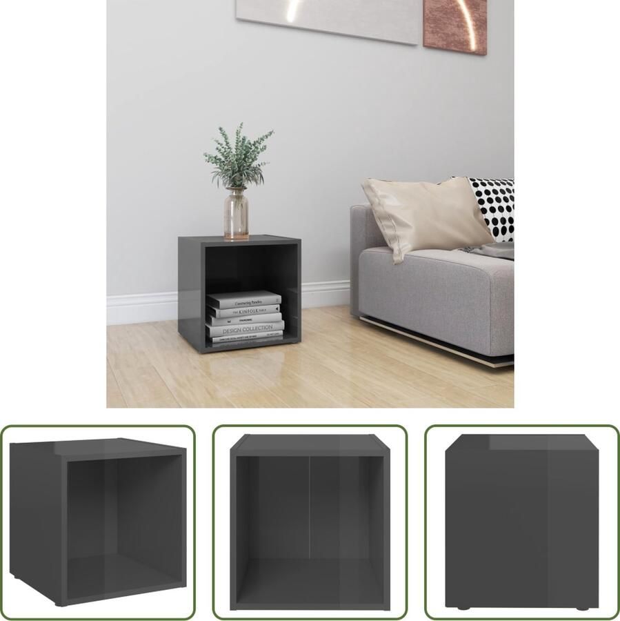 The Living Store Televisiemeubel Spaanplaat 37 x 35 x 37 cm Hoogglans grijs - Foto 2