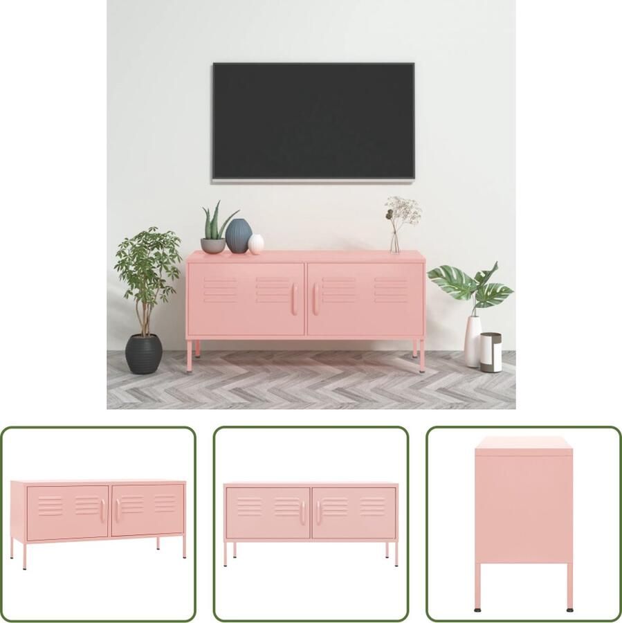 The Living Store Televisiemeubel Staal 105 x 35 x 50 cm Roze Draagvermogen 100 kg Televisie Meubel Tv Stand Roos Kleurig Metalen Tv Meubel Industrieel Interieur