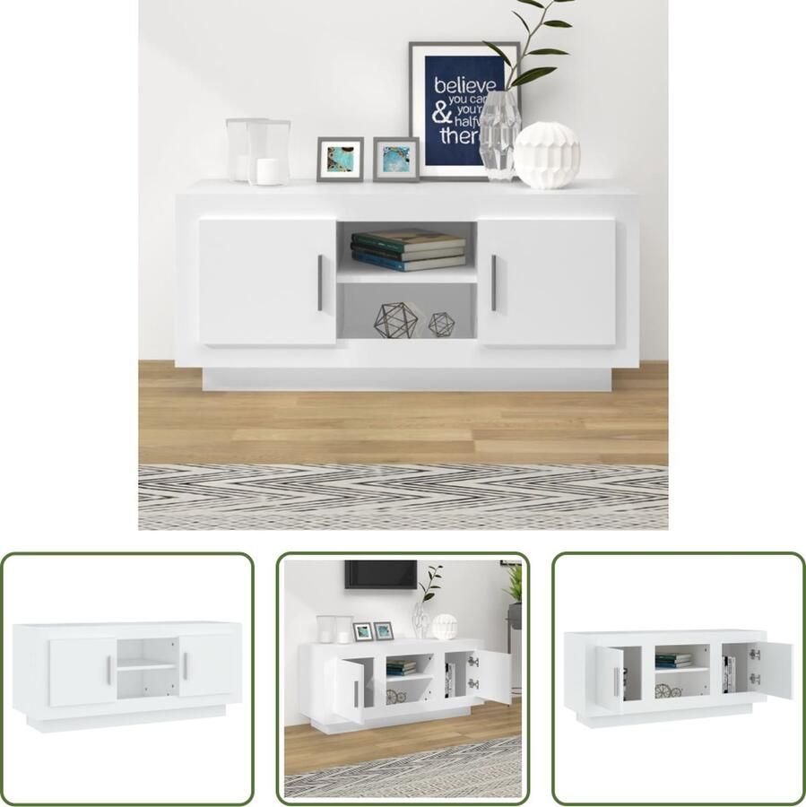 The Living Store Televisiemeubel Stereokast 102 x 35 x 45 cm Wit - Foto 2