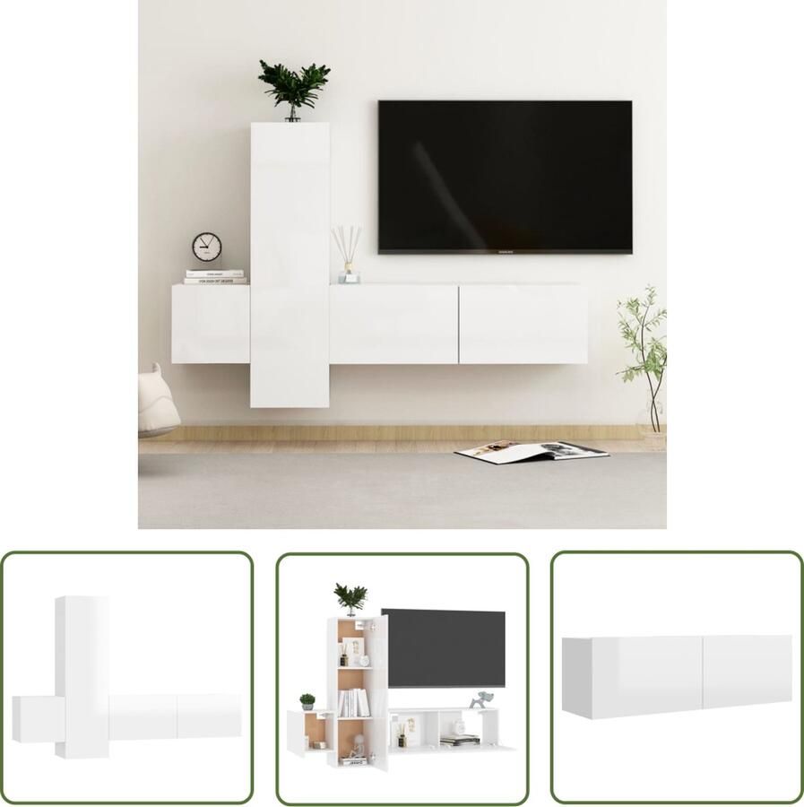 The Living Store Televisiemeubel Stereokast Hoogglans wit 100 x 30 x 30 cm 30.5 x 30 x 110 cm 30.5 x 30 x 30 cm - Foto 2
