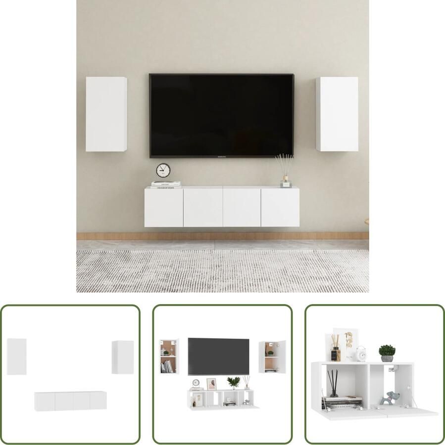 The Living Store Televisiekast Stevig ontwerp Wandmontage Trendy en praktisch Wit Bewerkt hout L- 60 x 30 x 30 cm M- 30.5 x 30 x 60 cm Montage vereist Levering bevat 2 x tv-meubel (L) en 2 x tv-meubel (M) - Foto 2