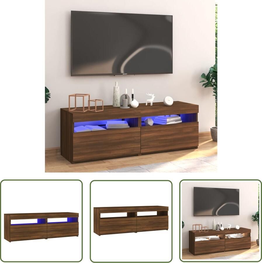 The Living Store Tv-meubel met LED-verlichting 120x35x40 cm bruin eikenkleur Televisiescherm Tv Meubilair Houten Tv Kast Led Tv Meubel Bruine Tv Kast - Foto 2