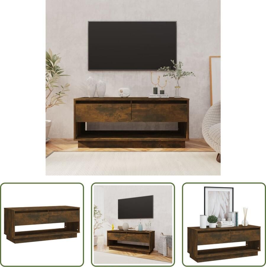 The Living Store TV-meubel Gerookt eiken 102 x 41 x 44 cm 2 lades 1 open vak Montage vereist - Foto 2