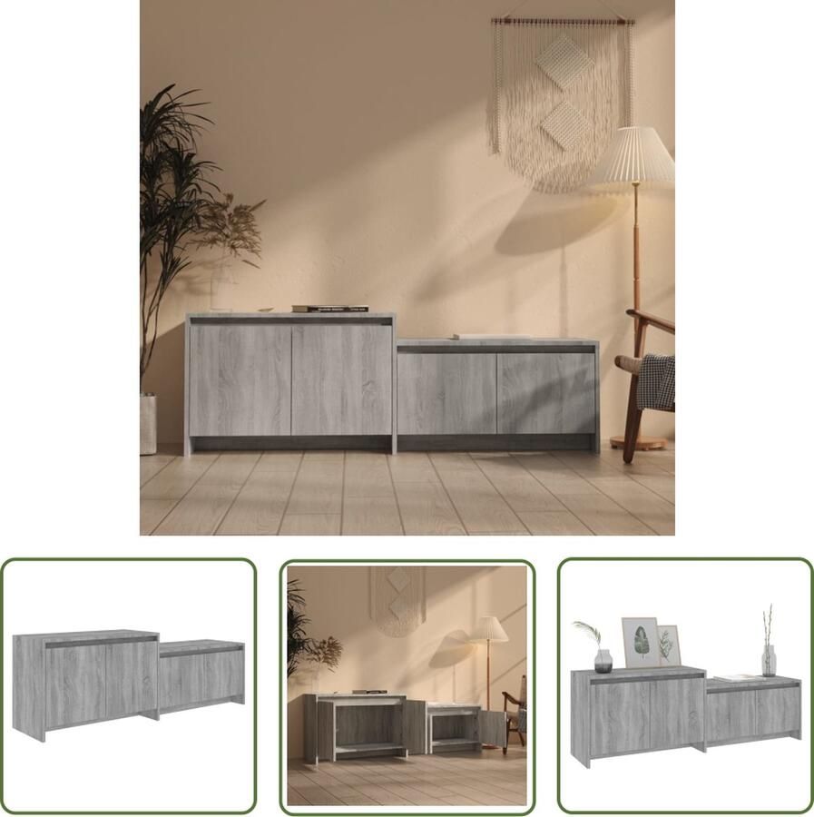 The Living Store Televisiemeubel Tv-kast 146.5 x 35 x 50 cm Stabiele en duurzame constructie 4 deuren - Foto 2