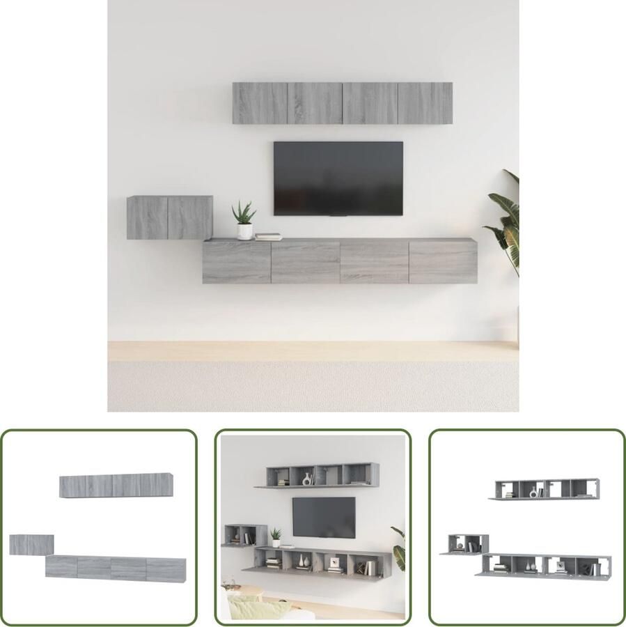 The Living Store Televisiemeubel tv-kasten grijs sonoma eiken set van 1x 60x30x30cm 2x 100x30x30cm en 2x 80x30x30cm - Foto 2