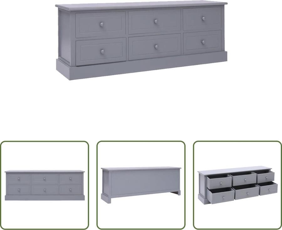 The Living Store Houten Televisiemeubel TV-kast donkergrijs 108 x 30 x 40 cm 6 lades - Foto 2