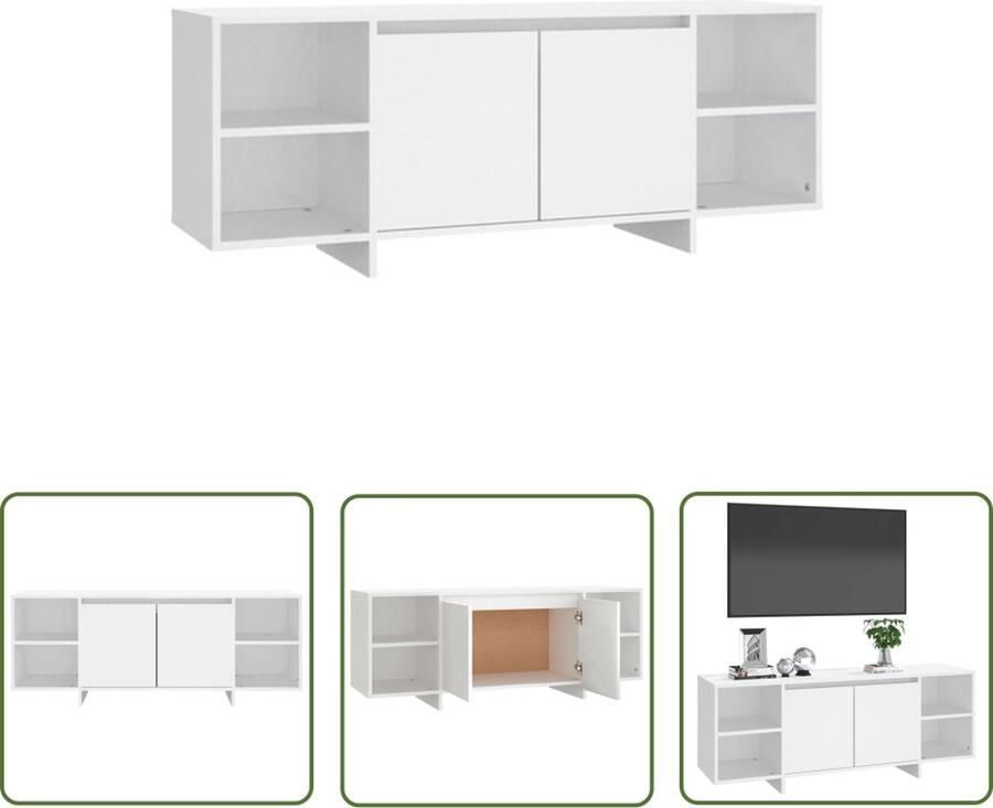 The Living Store Televisiemeubel Wit 130 x 35 x 50 cm Stabiel en duurzaam 2 deuren en 2 schappen - Foto 3