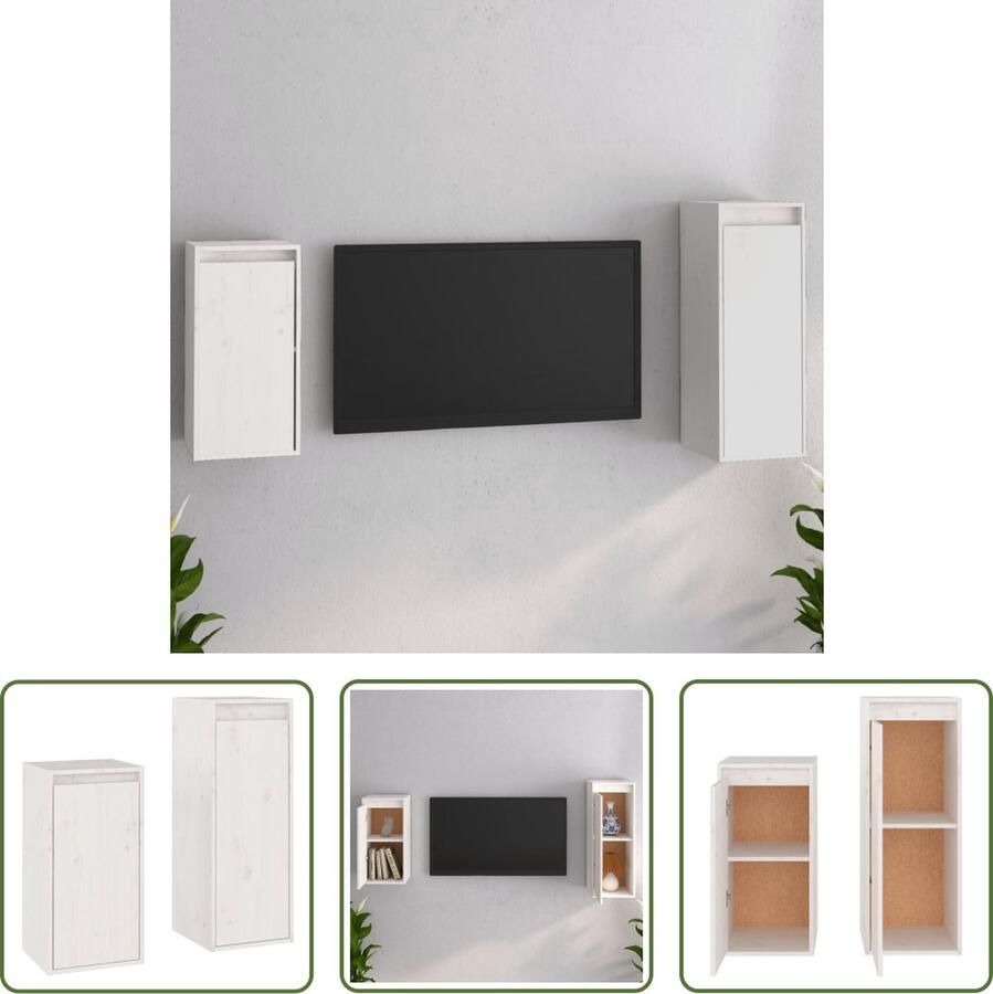 The Living Store Televisiemeubel Wit Massief grenenhout Montage vereist 30 x 30 x 60 cm 30 x 30 x 80 cm (B x D x H) - Foto 2