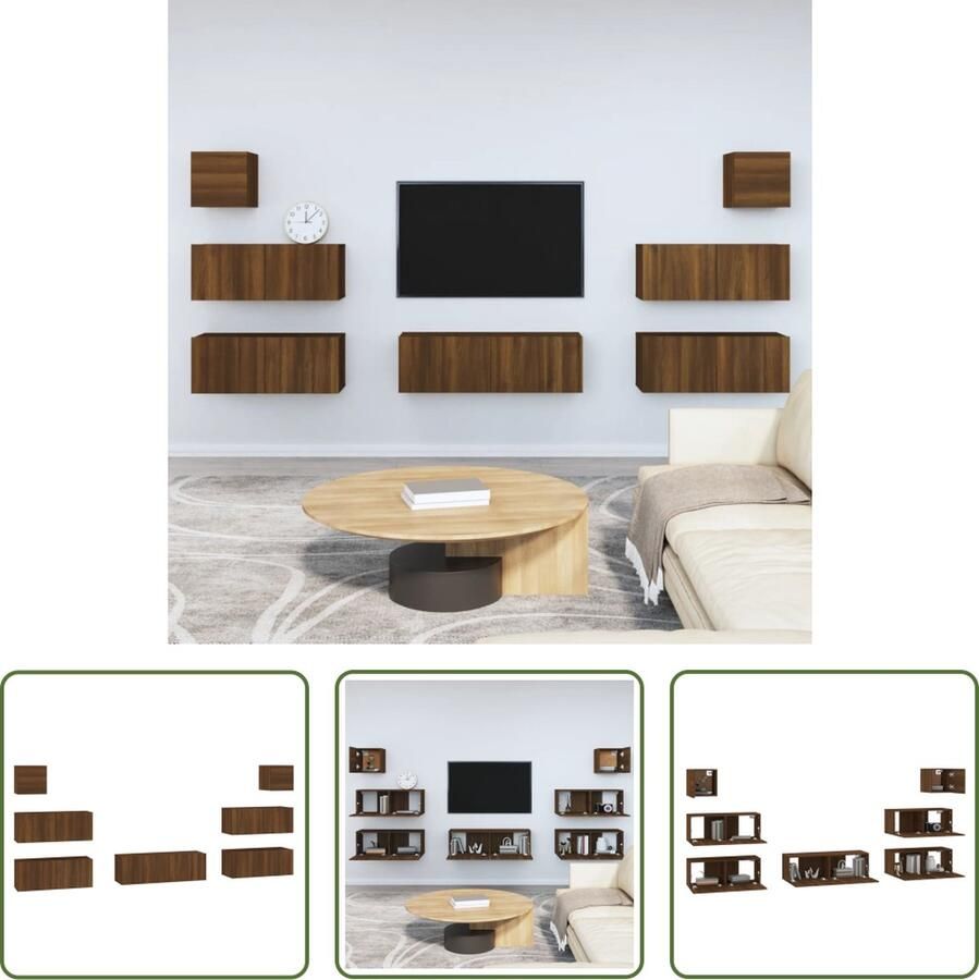 The Living Store Televisiemeubelset 2x 80 x 30 x 30 cm 1x 100 x 30 x 30 cm 2x 30.5 x 30 x 30 cm Bruineiken - Foto 2