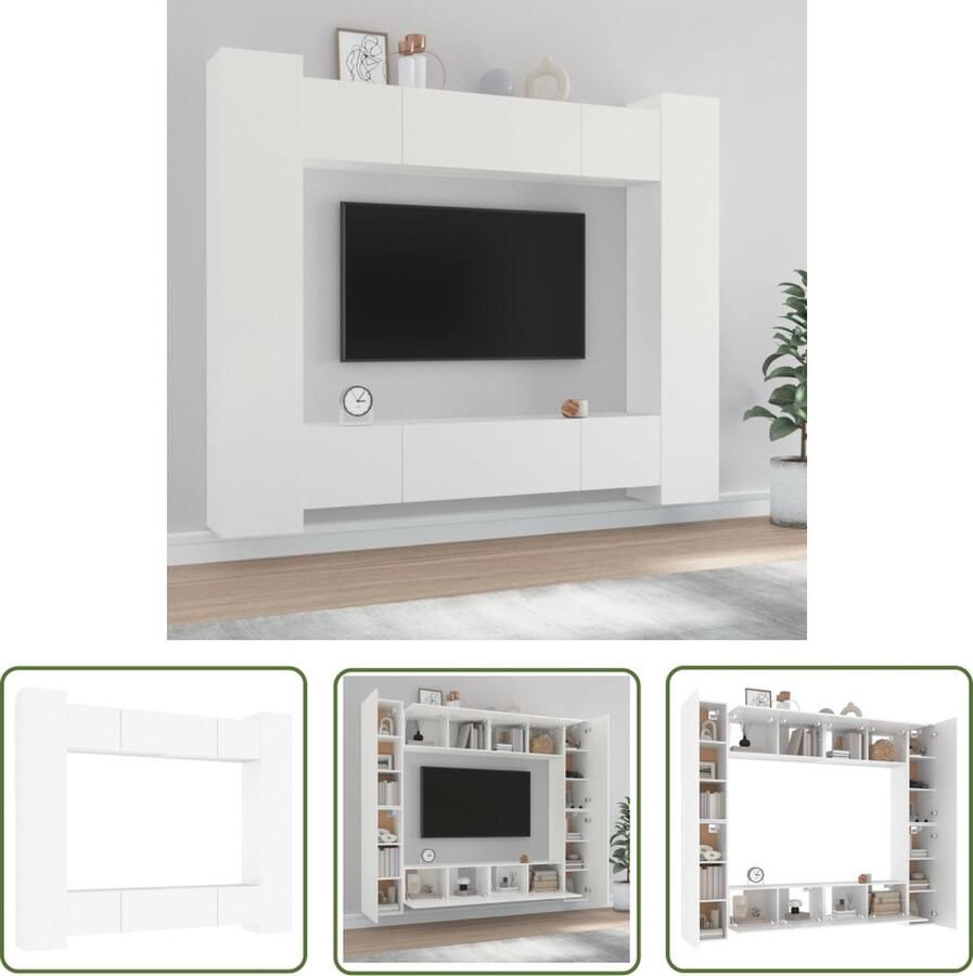 The Living Store televisiemeubelset 4 x 80 x 30 x 30 cm 4 x 30.5 x 30 x 90 cm wit bewerkt hout Tv Kast Televisieserie Wandmontage Houten Tv Kast Wit Tv Kast - Foto 2