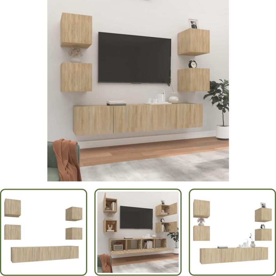 The Living Store Klassieke Televisiekastenset Televisiemeubel Sonoma Eiken 80 x 30 x 30 cm Stevig materiaal - Foto 2