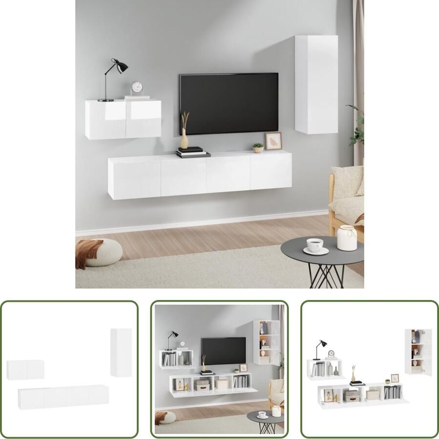 The Living Store Televisiemeubelset 80x30x30 cm 60x30x30 cm 30.5x30x90 cm Hoogglans wit - Foto 2