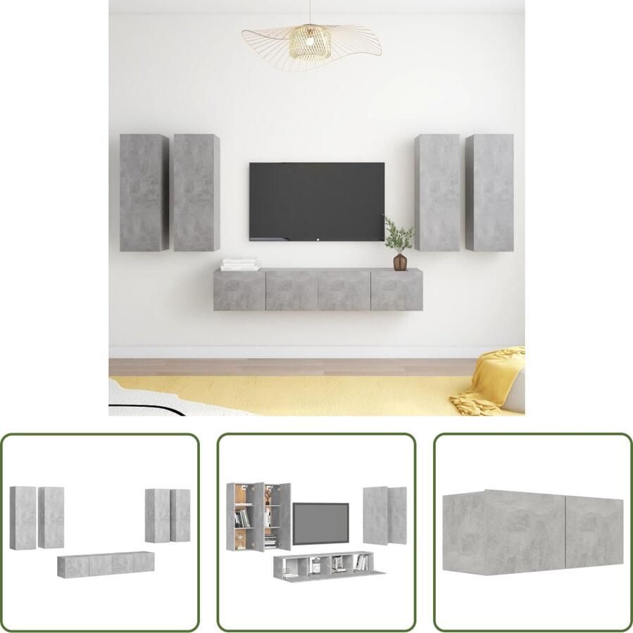 The Living Store Televisiemeubelset Betongrijs 2x 80x30x30 cm 4x 30.5x30x90 cm Tv-meubelset Televisiescherm Salontafel Livingroom Furniture Houten Tv-stand - Foto 2