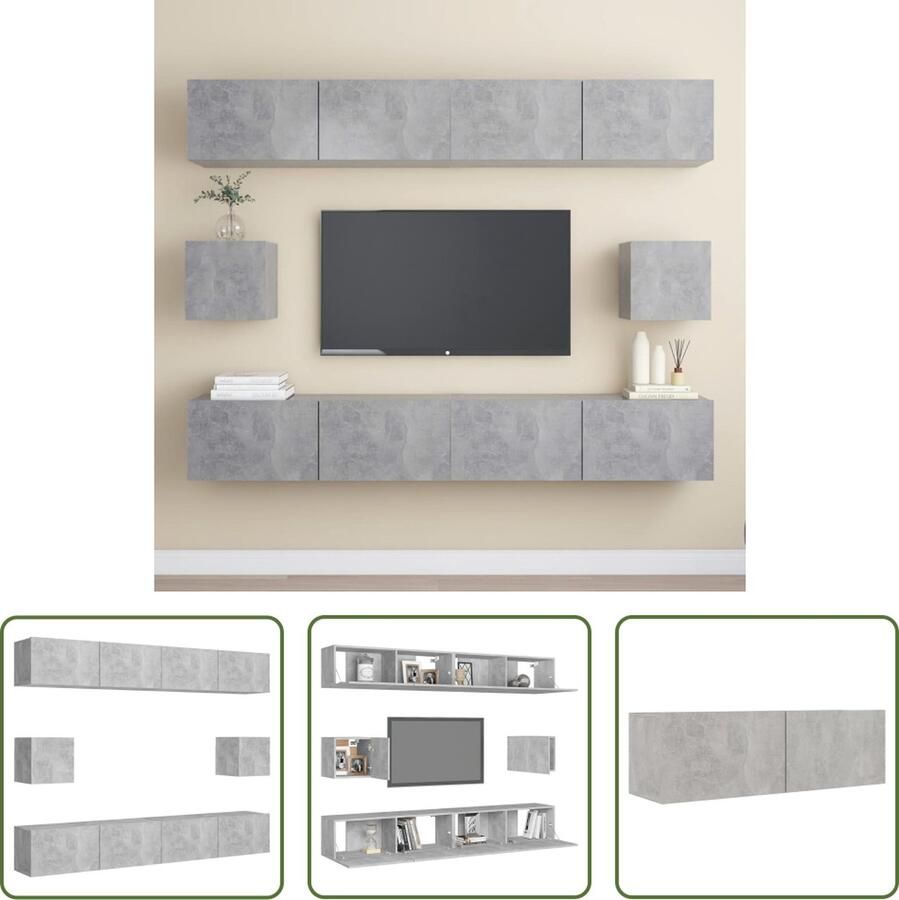 The Living Store Televisiemeubelset Betongrijs 4x 100x30x30 cm 2x 30.5x30x30 cm Spaanplaat montage vereist - Foto 2