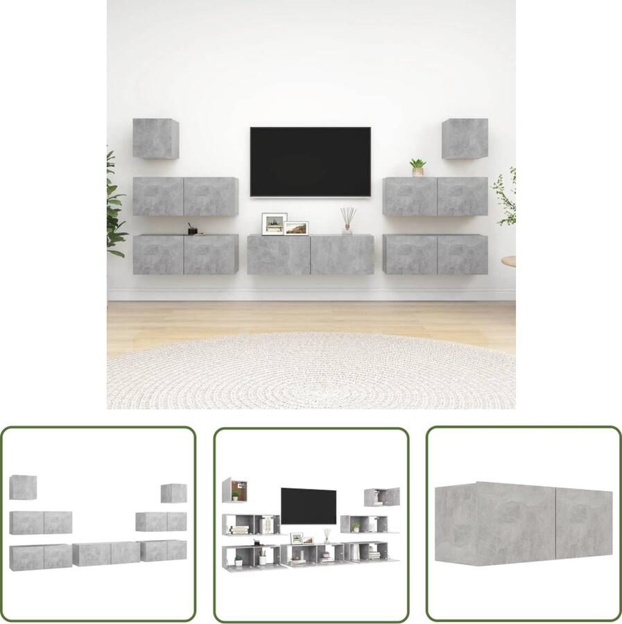 The Living Store televisiemeubelset betongrijs spaanplaat wandmontage 80x30x30cm 100x30x30cm 30.5x30x30cm - Foto 2