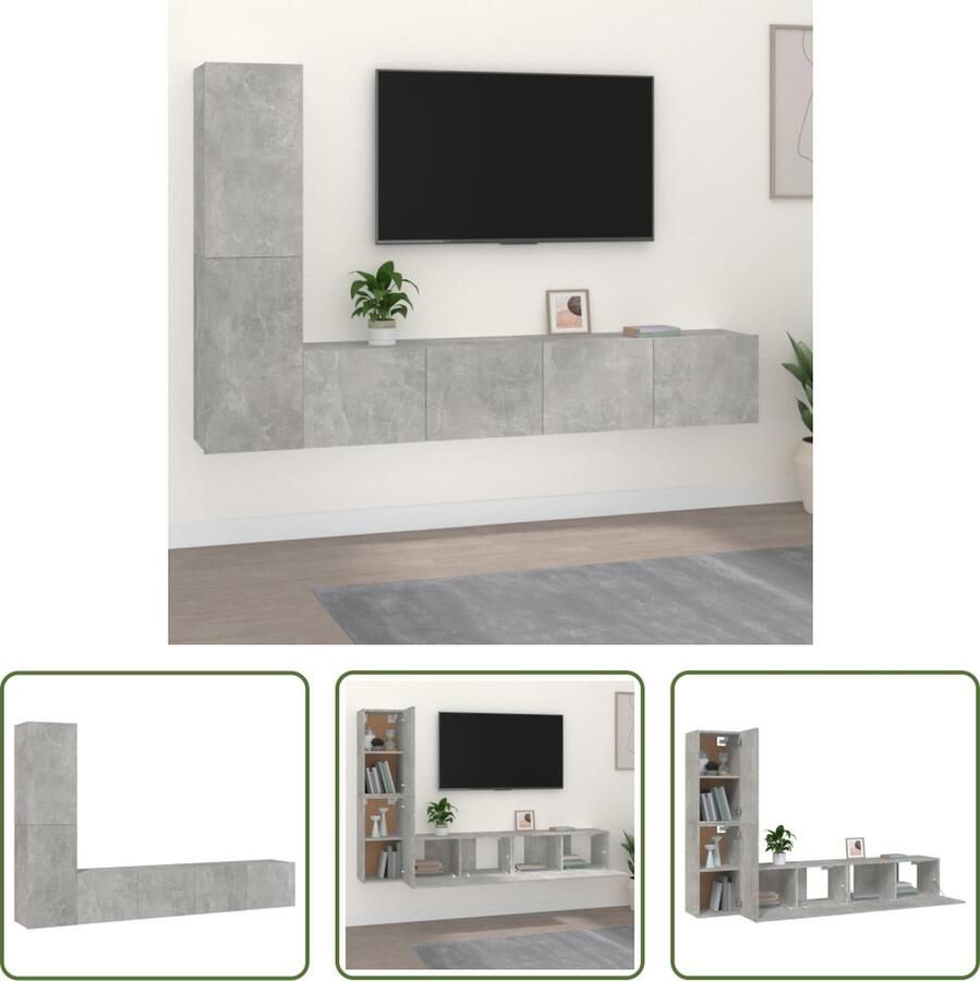 The Living Store Televisiekastenset Klassiek Bewerkt hout 80 x 30 x 30 cm 30.5 x 30 x 60 cm Betongrijs - Foto 3
