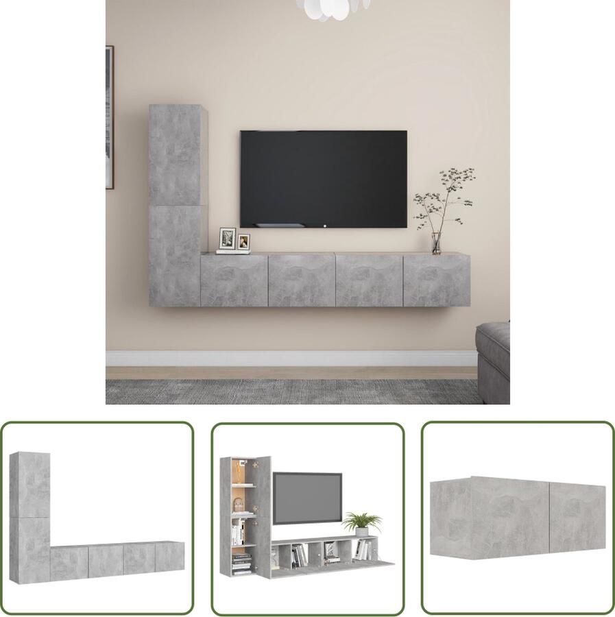 The Living Store Televisiemeubelset Betongrijs Spaanplaat 2x 80x30x30 cm 2x 30.5x30x60 cm - Foto 2