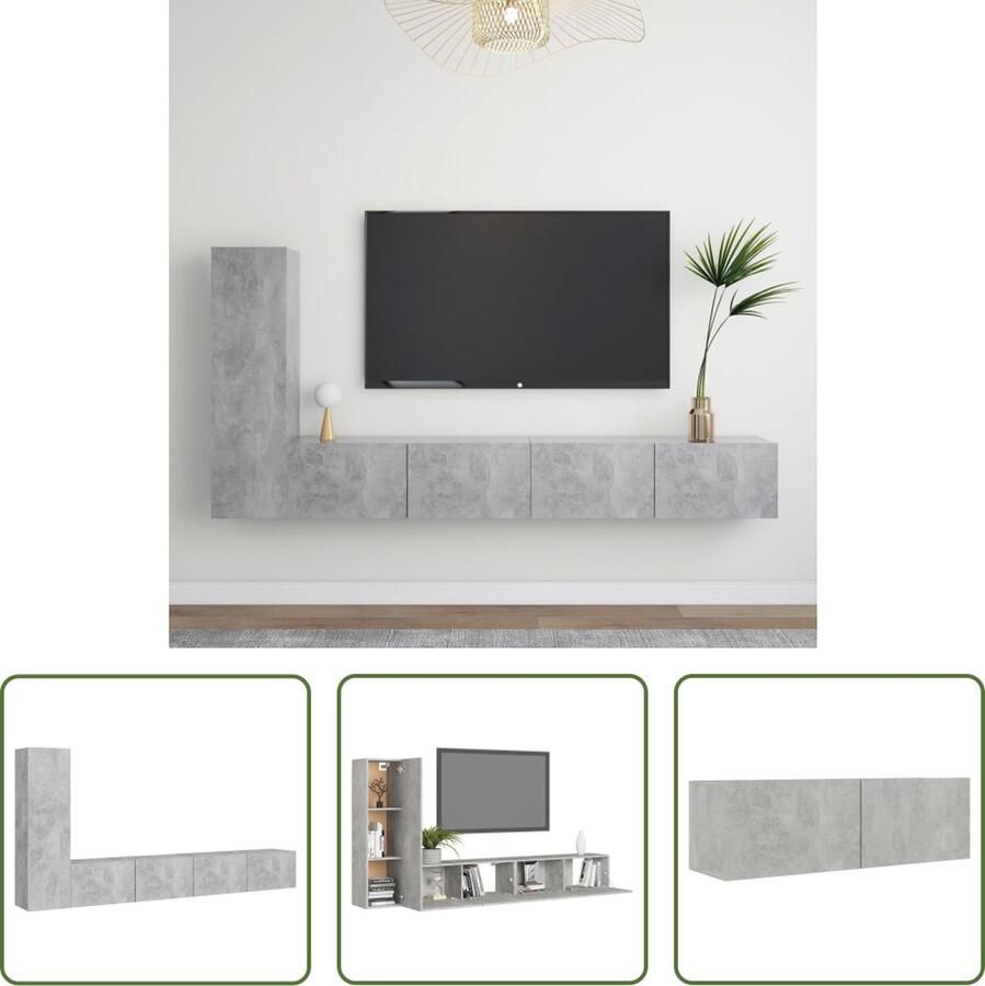 The Living Store Televisiemeubelset Voldoende opbergruimte Tijdloze aanvulling Betongrijs Spaanplaat Montage vereist - Foto 2