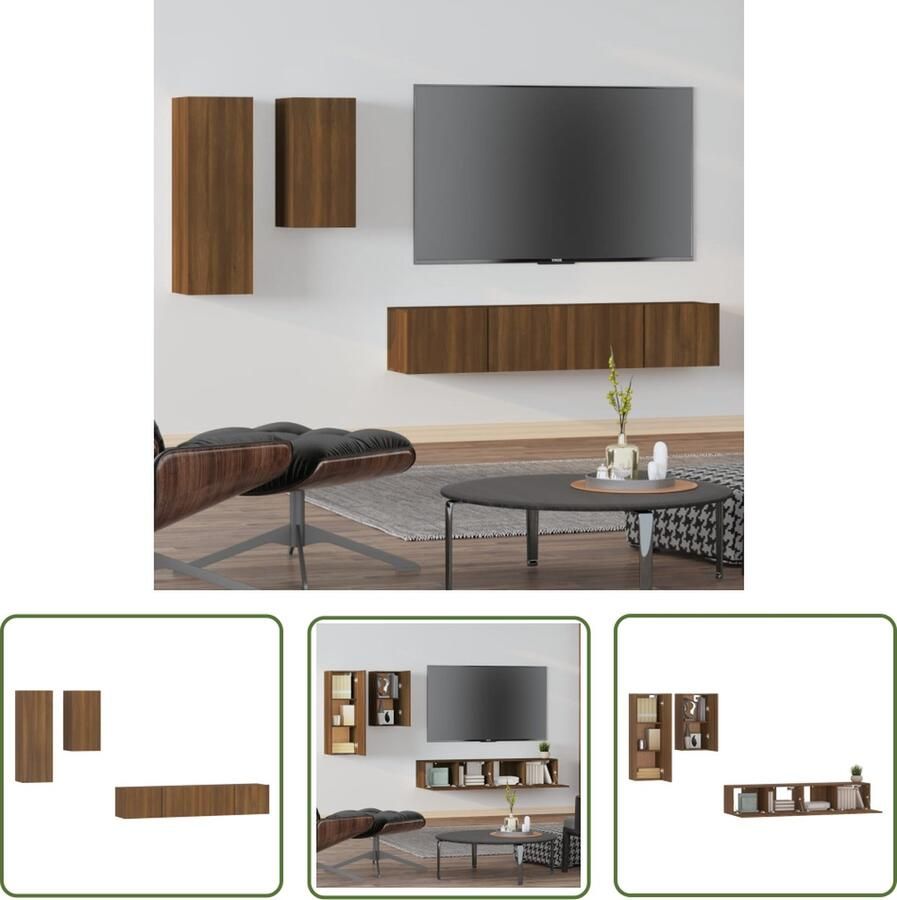The Living Store Televisiemeubelset Bruineiken 30.5 x 30 x 90 cm 30.5 x 30 x 60 cm 80 x 30 x 30 cm Wandgemonteerd - Foto 2