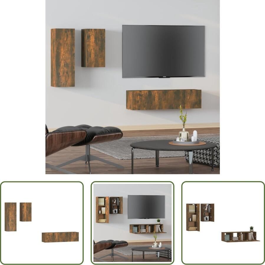 The Living Store Televisiemeubelset Gerookt eiken 1x 30.5x30x90 cm 1x 30.5x30x60 cm 2x 60x30x30 cm - Foto 2