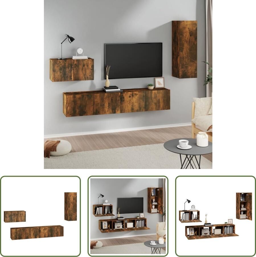 The Living Store Klassieke Televisiekastenset TV-meubels Gerookt eiken 2x 80 x 30 x 30cm 1x 60 x 30 x 30cm 1x 30.5 x 30 x 90cm - Foto 2