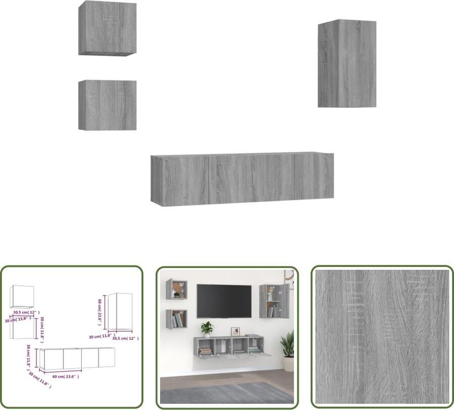 The Living Store Televisiemeubelset Grijs Sonoma Eiken 30.5 x 30 x 60 cm 60 x 30 x 30 cm 30.5 x 30 x 30 cm - Foto 2