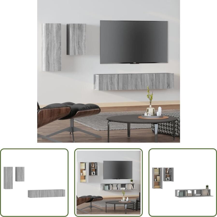 The Living Store Televisiemeubelset Grijs Sonoma Eiken 30.5 x 30 x 90 cm 30.5 x 30 x 60 cm 80 x 30 x 30 cm - Foto 2