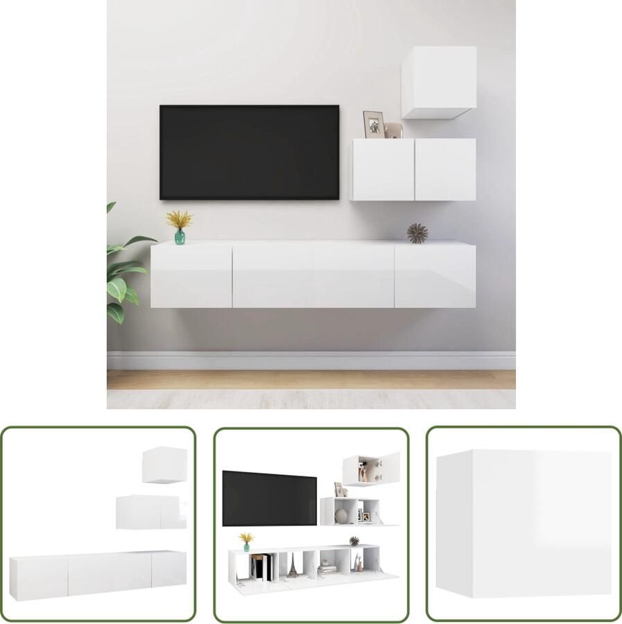 The Living Store Televisiemeubelset Hangend Hoogglans Wit Spaanplaat Hifi 30.5x30x30cm 60x30x30cm 80x30x30cm Tv-meubel Houten Tv-meubel Tv Kast Media Kast Woonkamerinrichting - Foto 2