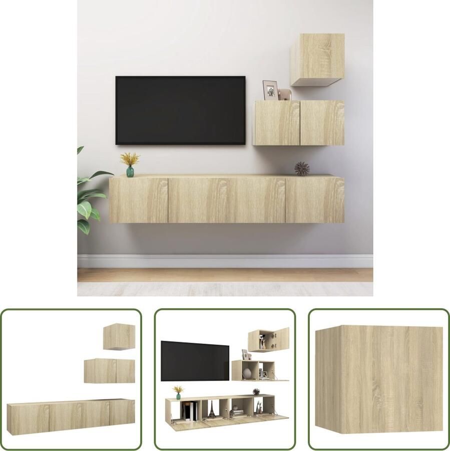 The Living Store Televisiemeubelset Hangend Sonoma eiken Spaanplaat Montage vereist - Foto 2