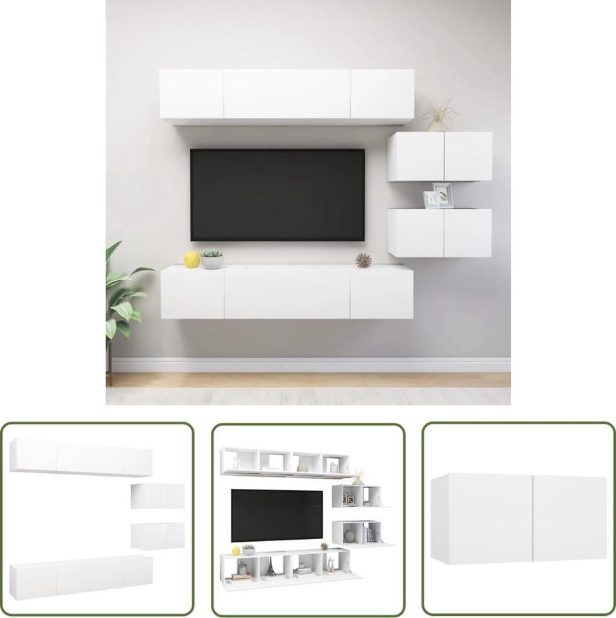The Living Store Televisiemeubelset Hangend Spaanplaat Wit 80 x 30 x 30 cm 60 x 30 x 30 cm - Foto 2