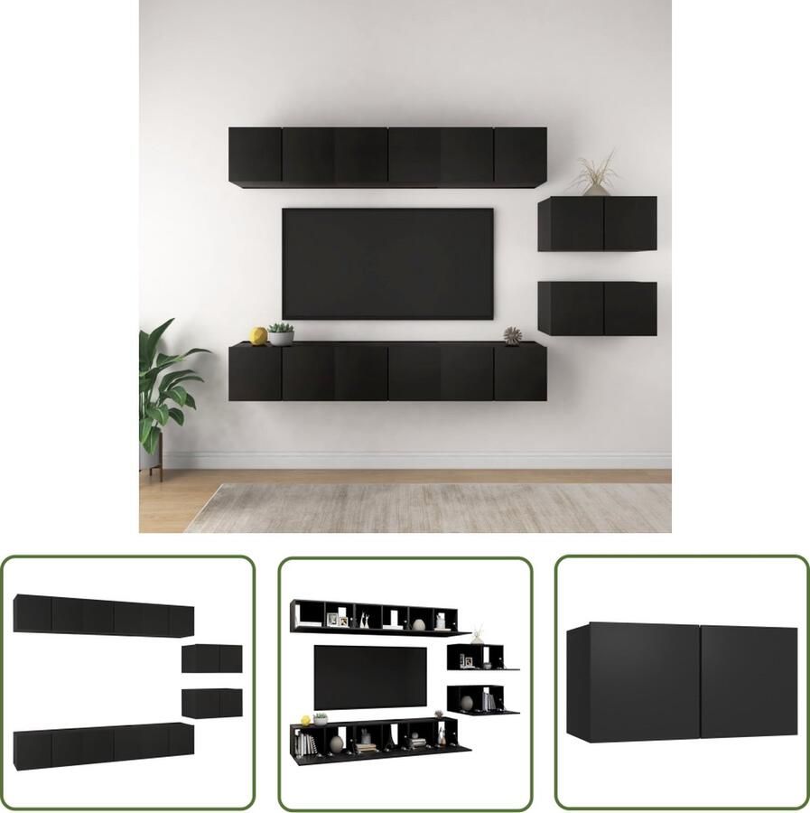 The Living Store Televisiemeubelset Hangende tv-kasten Spaanplaat 60 x 30 x 30 cm Zwart - Foto 2