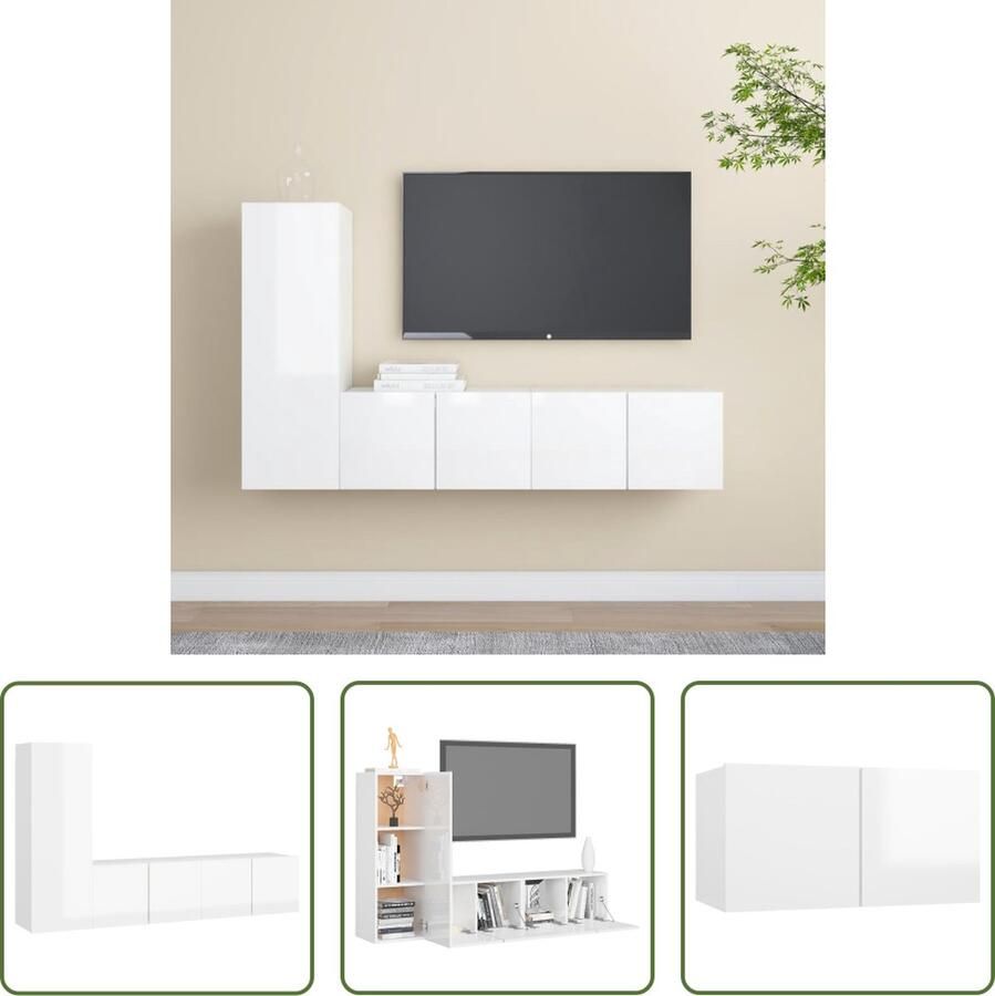 The Living Store Televisiemeubelset Hoogglans wit Spaanplaat Montage vereist 30.5 x 30 x 90 cm 60 x 30 x 30 cm - Foto 2